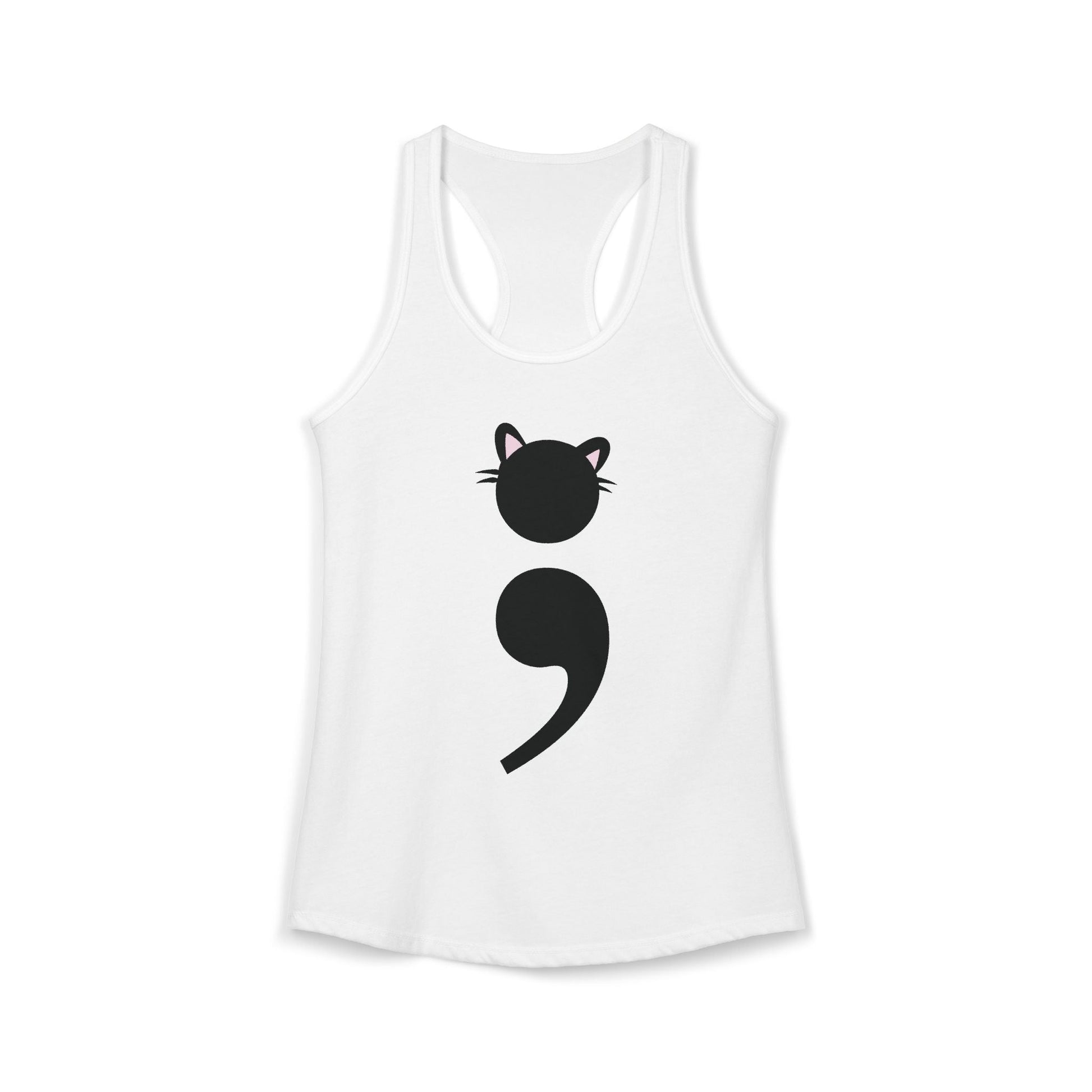 Women’s racerback tank top with Grammar Kitten design – a clever cat made from a semicolon, ideal for grammar nerds and cat moms | variant