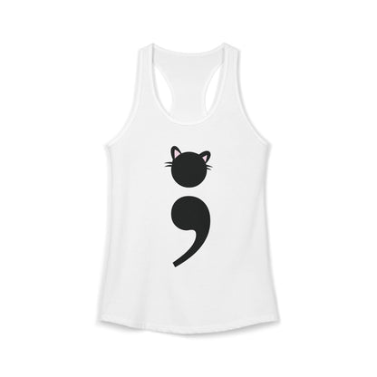 Women’s racerback tank top with Grammar Kitten design – a clever cat made from a semicolon, ideal for grammar nerds and cat moms | variant