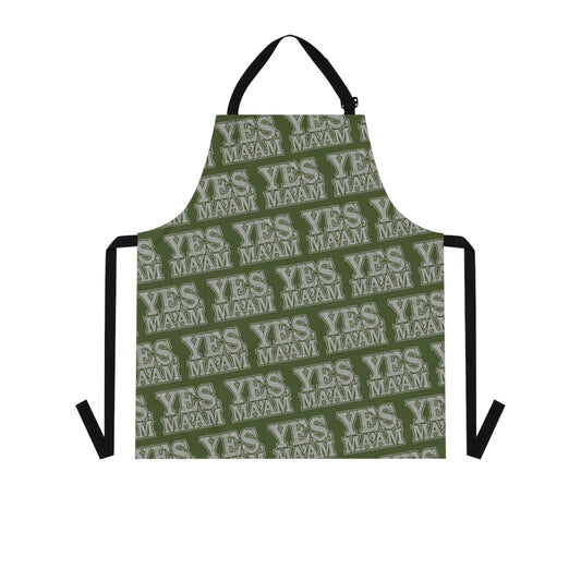 All Over Prints Yes Ma’am Alpha Female Military Nerd Apron | Army Green Distressed Pattern | Empowering Kitchen Gear for Alpha Women