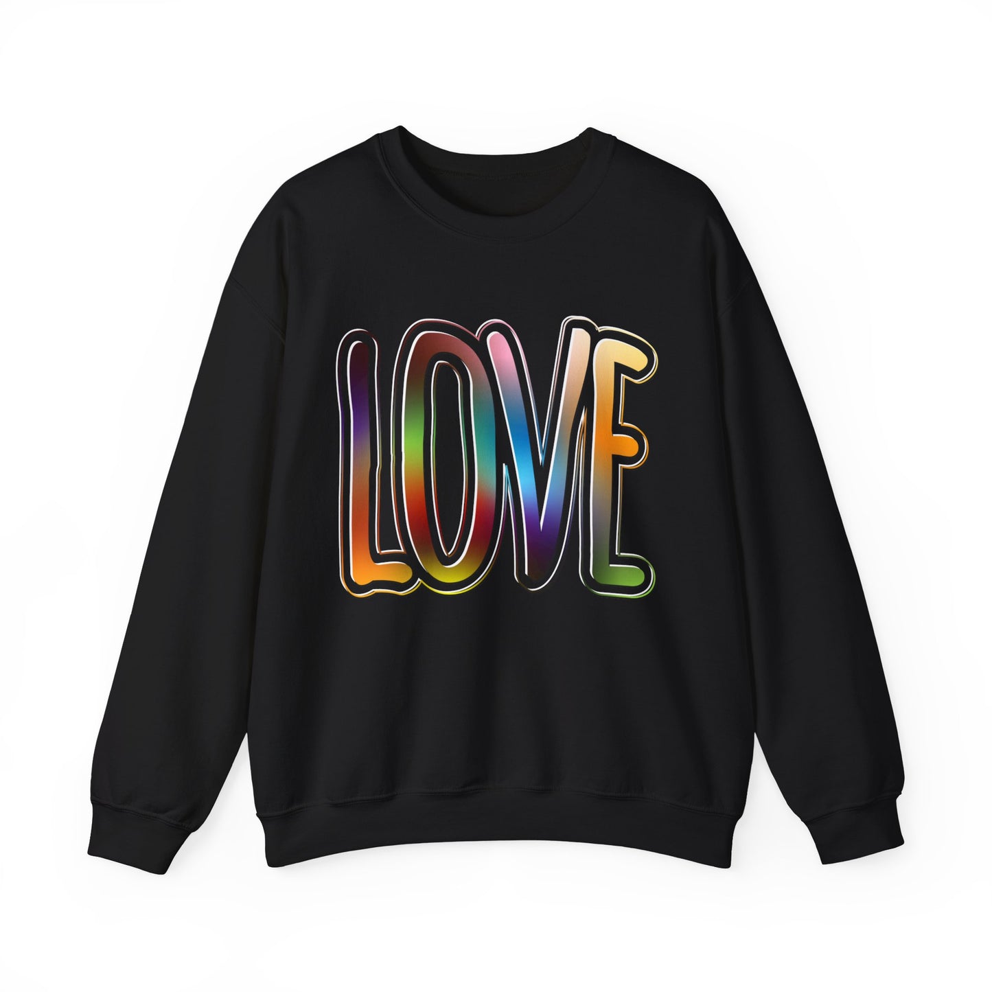 Sweatshirt Big Love, Love Big | Bold Rainbow Typography Unisex Heavy Blend Crewneck Sweatshirt for Pride, Valentine’s, and More