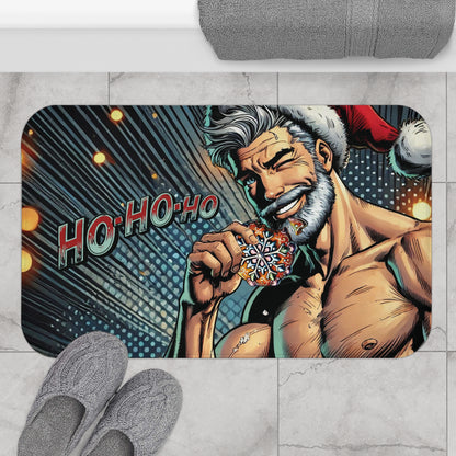 Ho-Ho-Ho! Naughty Santa Claus Bath Mat | Sexy Cookie Eater Holiday Bathroom Decor