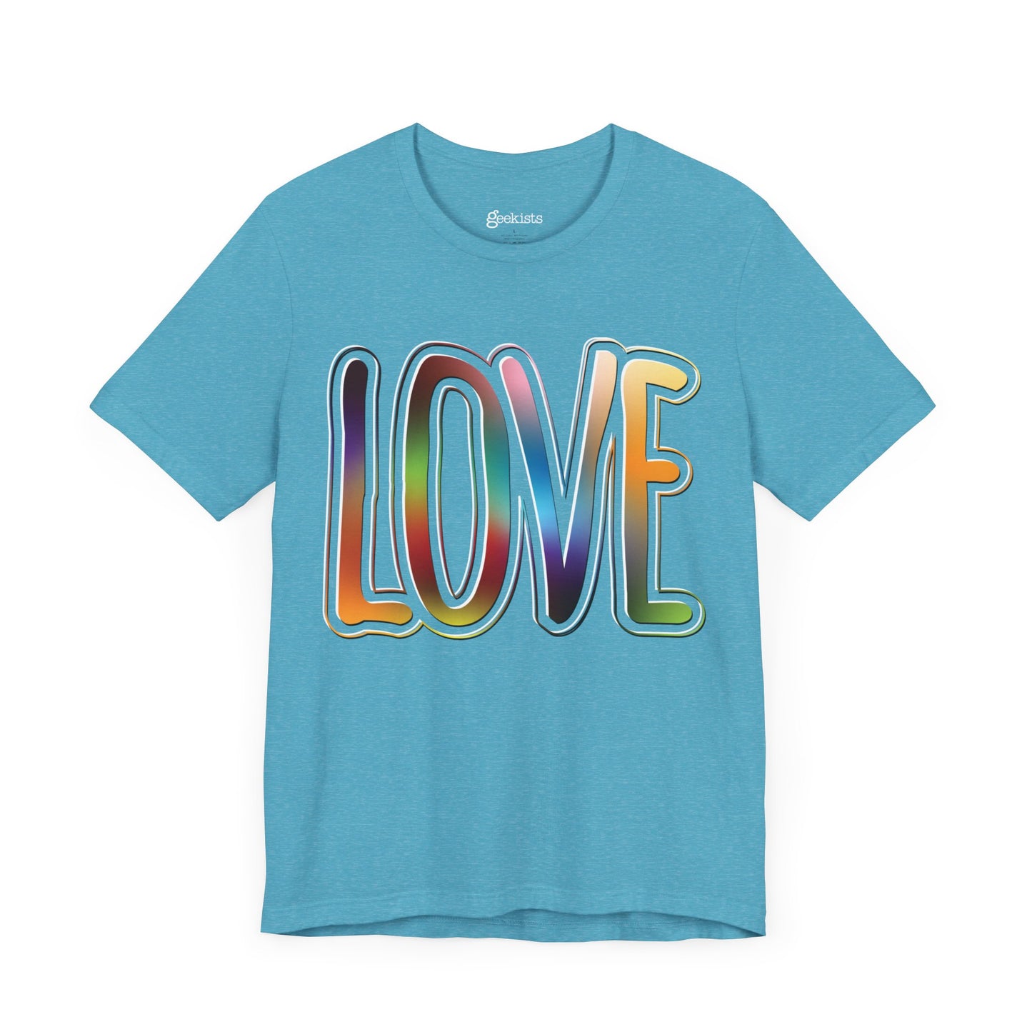 Heather-Aqua-3XL T-Shirt Big Love, Love Big | Bold Rainbow Typography Unisex Lightweight Jersey T-Shirt for Valentine’s, Pride, and Weddings