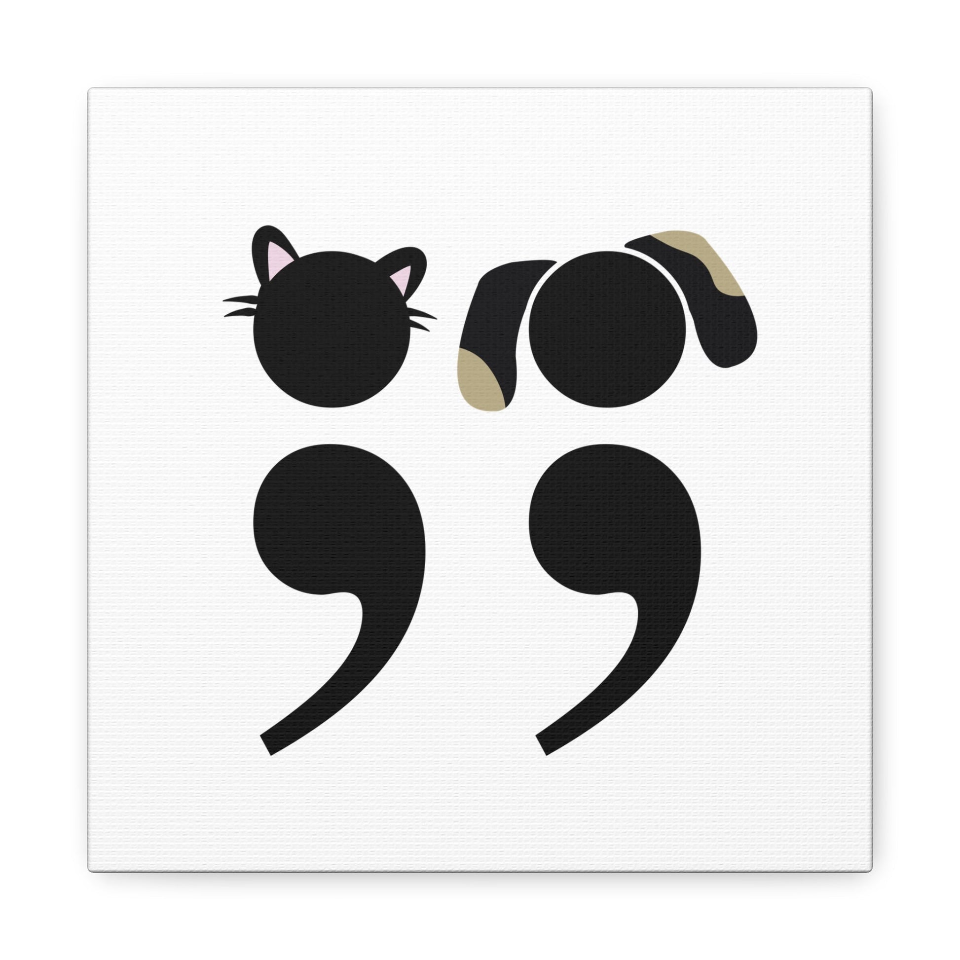 Minimalist canvas wall art featuring semicolon cat design for grammar nerds | front view
