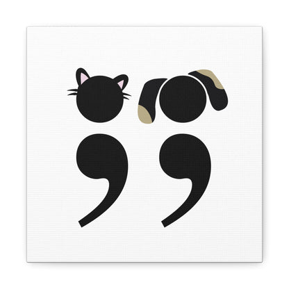 Minimalist canvas wall art featuring semicolon cat design for grammar nerds | front view