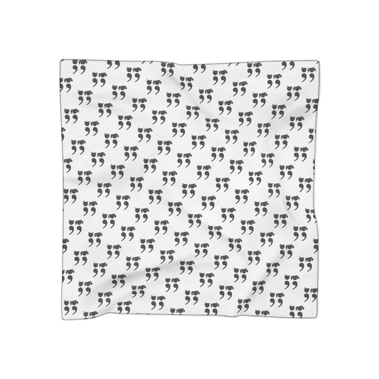 Black and white scarf featuring semicolon-style dog and cat faces in a minimalist repeating pattern – perfect for grammar nerds and pet lovers | hero shot