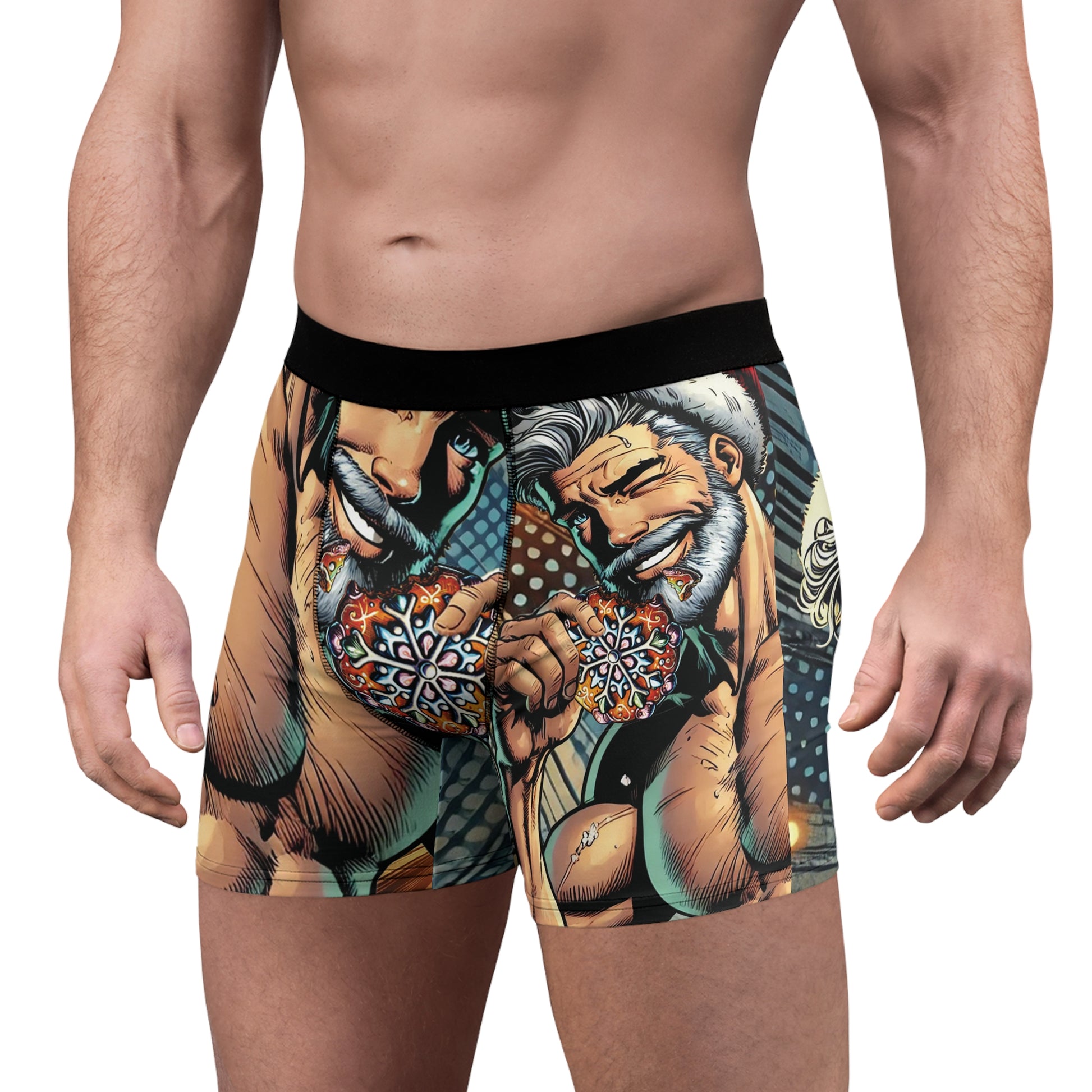 All Over Prints Ho Ho Ho Naughty Santa Boxer Briefs | Comic Book Christmas Underwear for Him | Perfect Dirty Santa Gift for Sexy Nerds