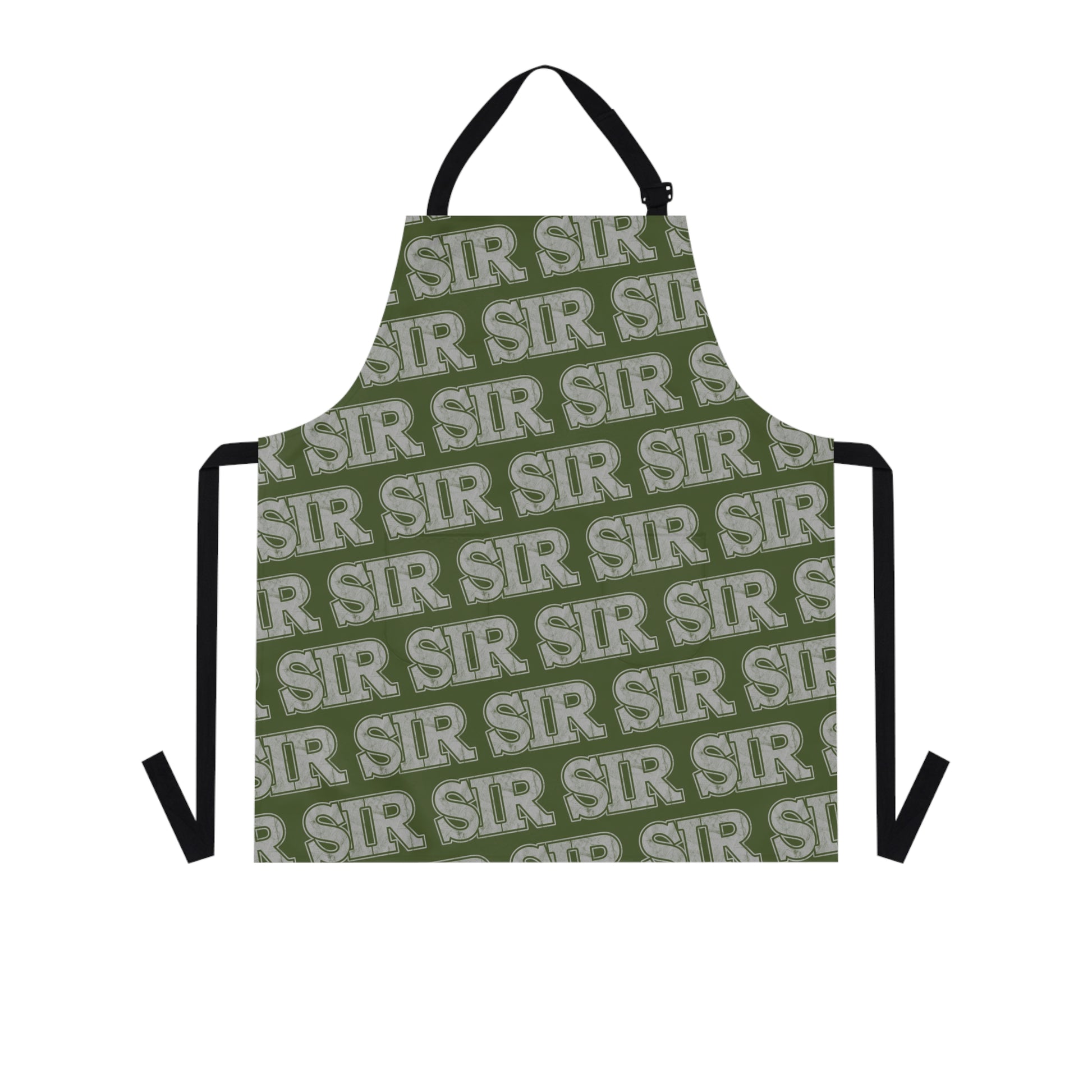 One-size-Black All Over Prints Sir Alpha Guy Military Nerd Apron | Army Green Distressed Pattern | Commanding Kitchen Gear for Alpha Personalities