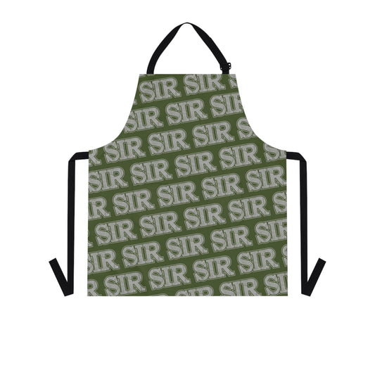 One-size-Black All Over Prints Sir Alpha Guy Military Nerd Apron | Army Green Distressed Pattern | Commanding Kitchen Gear for Alpha Personalities