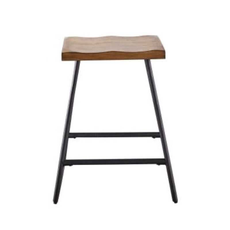Furniture Set of 2 Backless Wood Counter Stools – 25” Seat Height, Black Metal Legs, Rustic Brown Finish