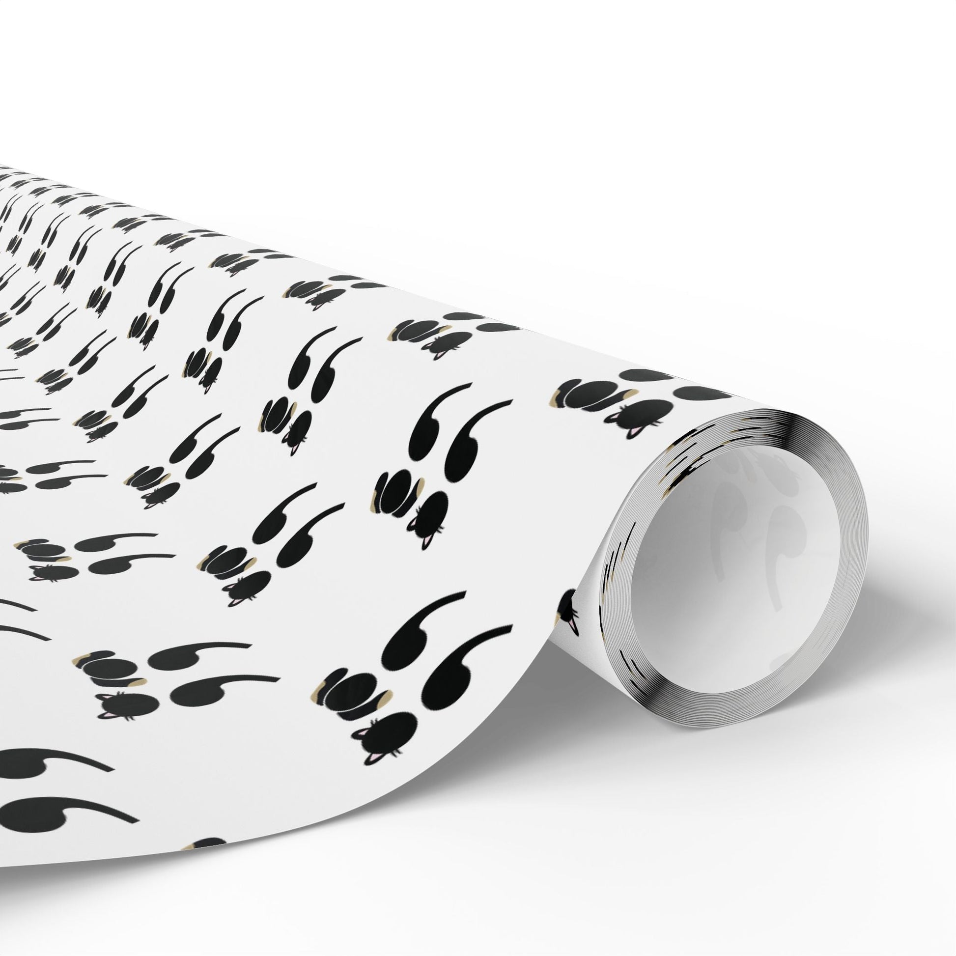 Funny dog and cat pattern gift wrap for grammar lovers, featuring a black and white semicolon pet design | roll