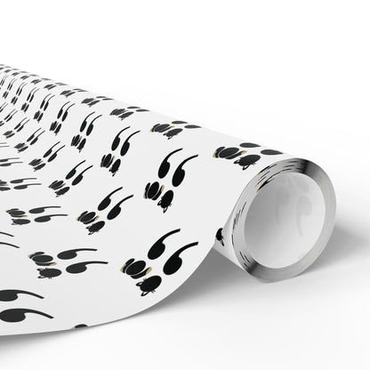 Funny dog and cat pattern gift wrap for grammar lovers, featuring a black and white semicolon pet design | roll