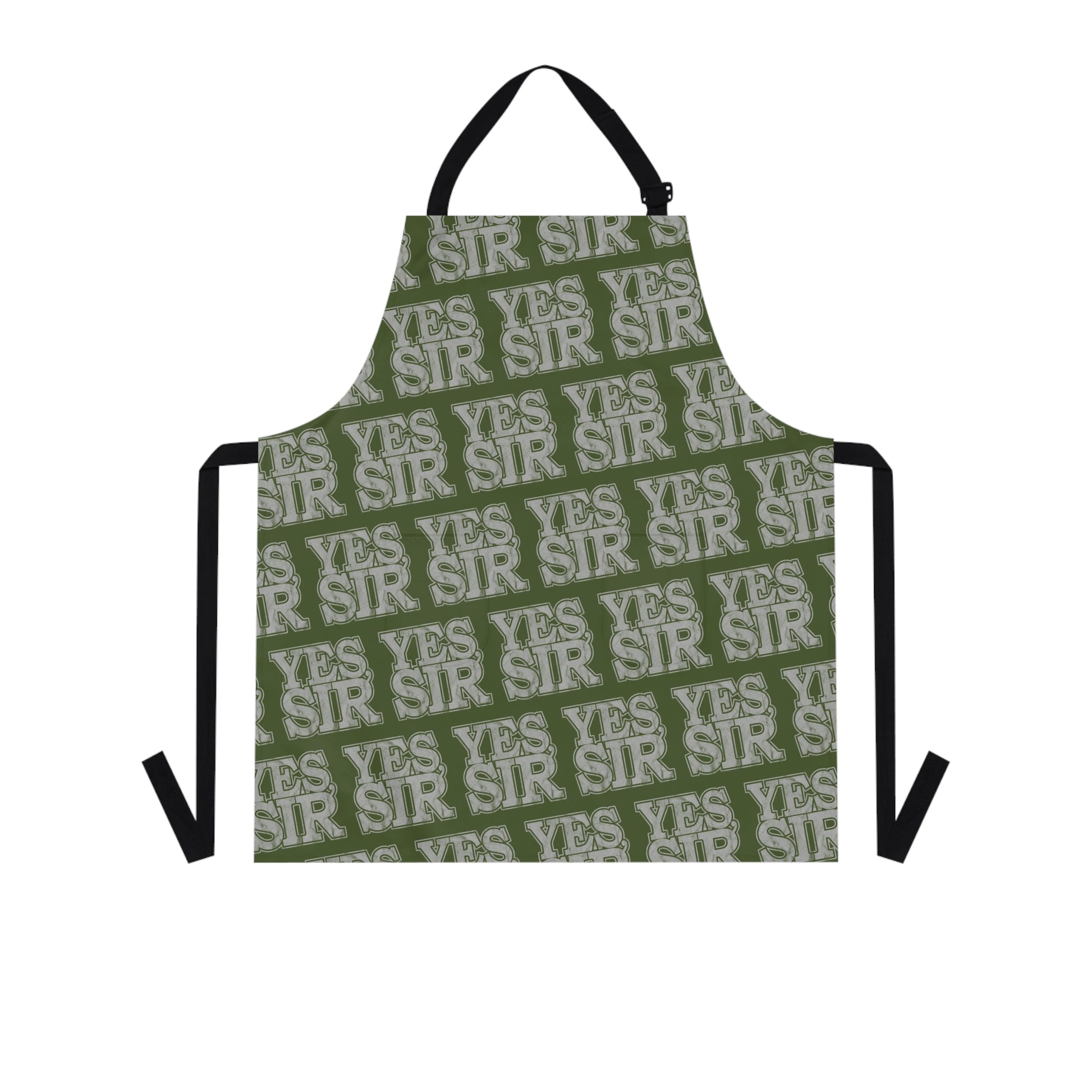 All Over Prints Yes Sir Alpha Guy Military Nerd Apron | Army Green Distressed Pattern | Commanding Kitchen Gear for Alpha Personalities