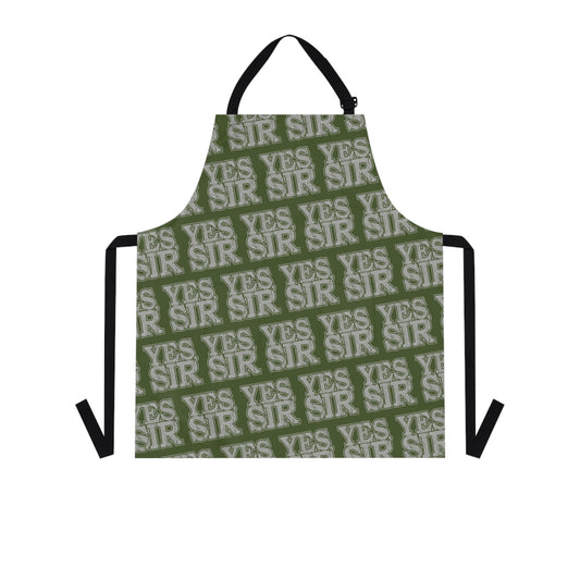 All Over Prints Yes Sir Alpha Guy Military Nerd Apron | Army Green Distressed Pattern | Commanding Kitchen Gear for Alpha Personalities