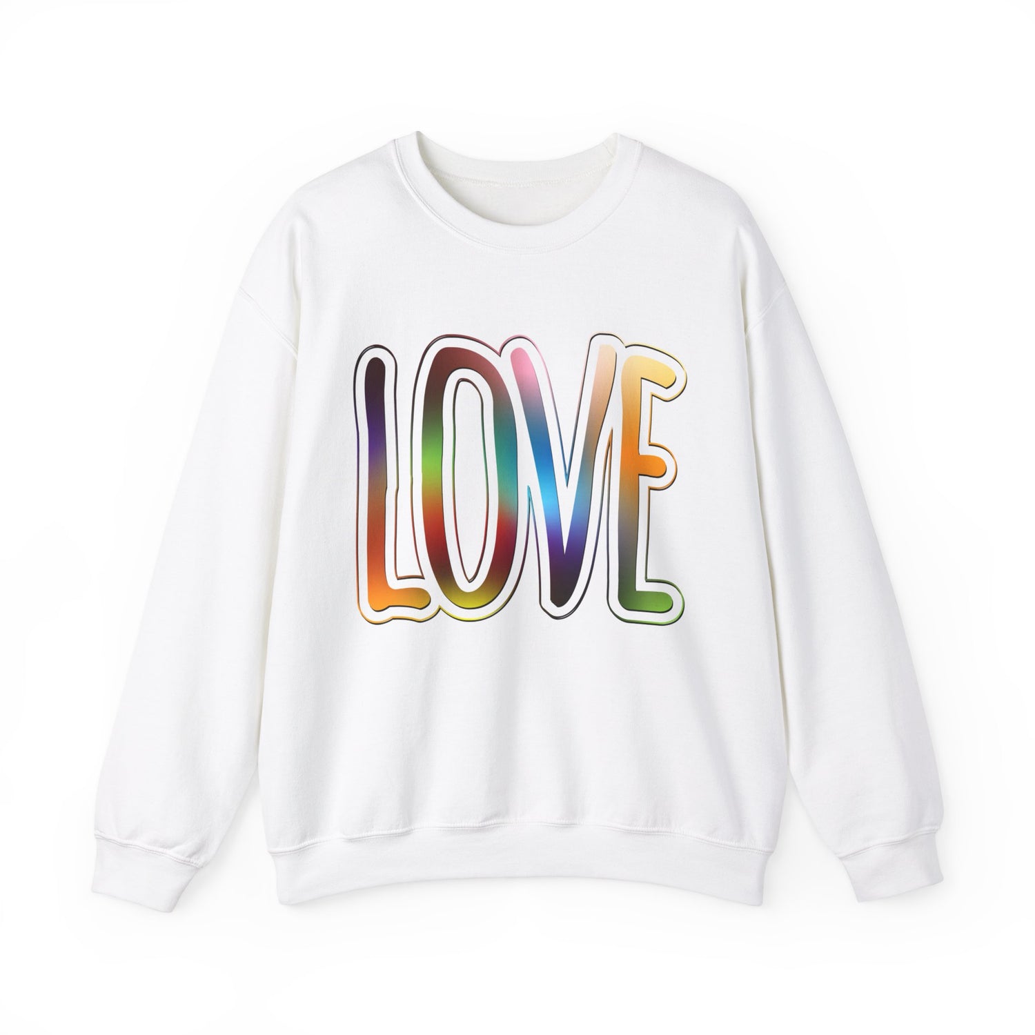 3XL-White Sweatshirt Big Love, Love Big | Bold Rainbow Typography Unisex Heavy Blend Crewneck Sweatshirt for Pride, Valentine’s, and More