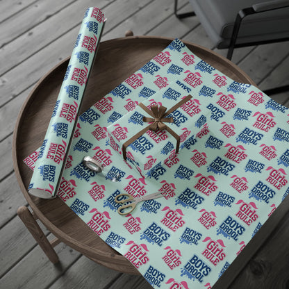 Girls Rule, Boys Drool Wrapping Paper Roll - Retro Polkadot Pattern