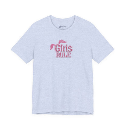T-Shirt Girls Rule — Short Sleeve Jersey Tee — Unisex Lightweight Crewneck T-Shirt, Retro Distressed, for Couples (Funny Girls Rule, Boys Drool)