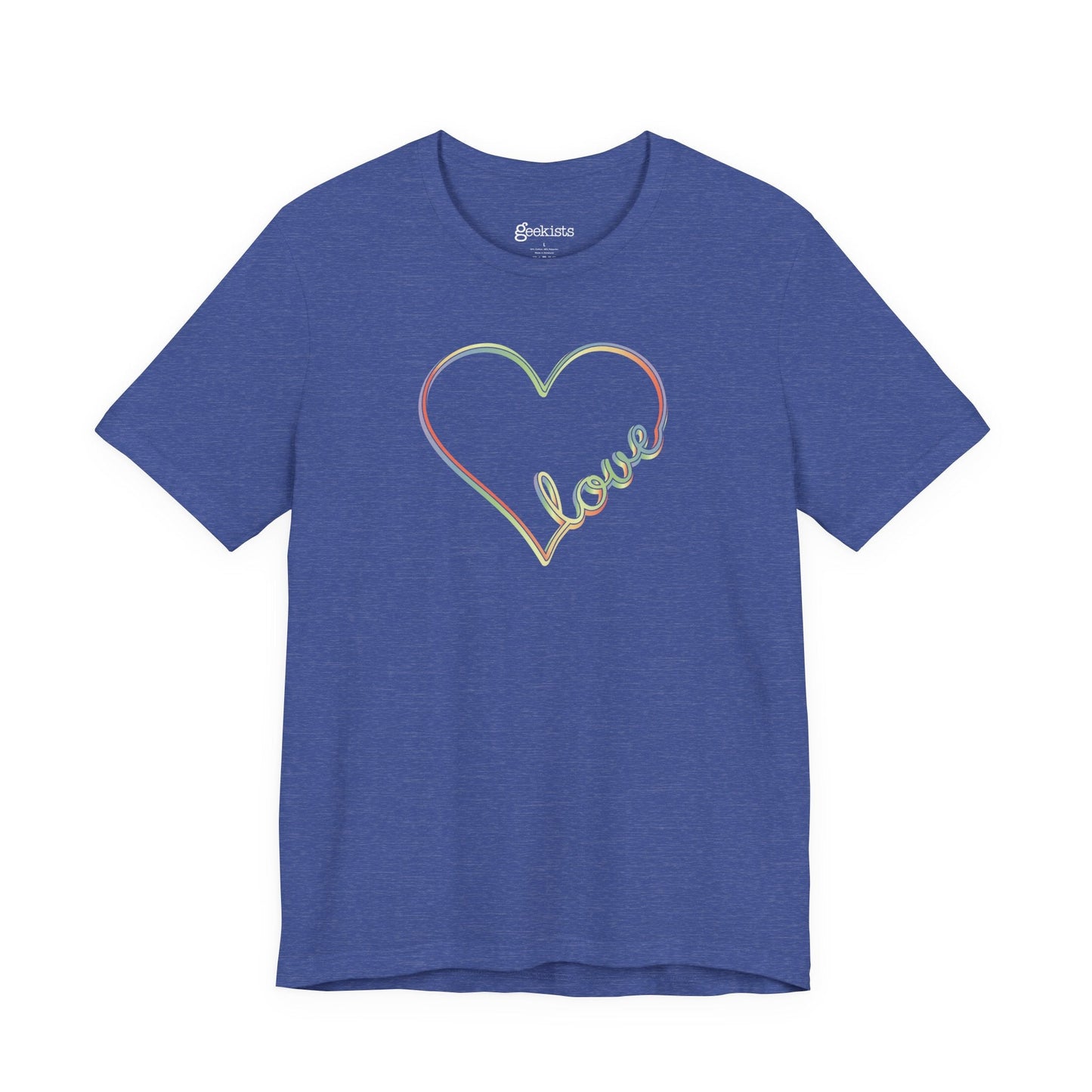 Unisex pastel heart t-shirt with rainbow love script in soft jersey fit, minimalist pride design | variant