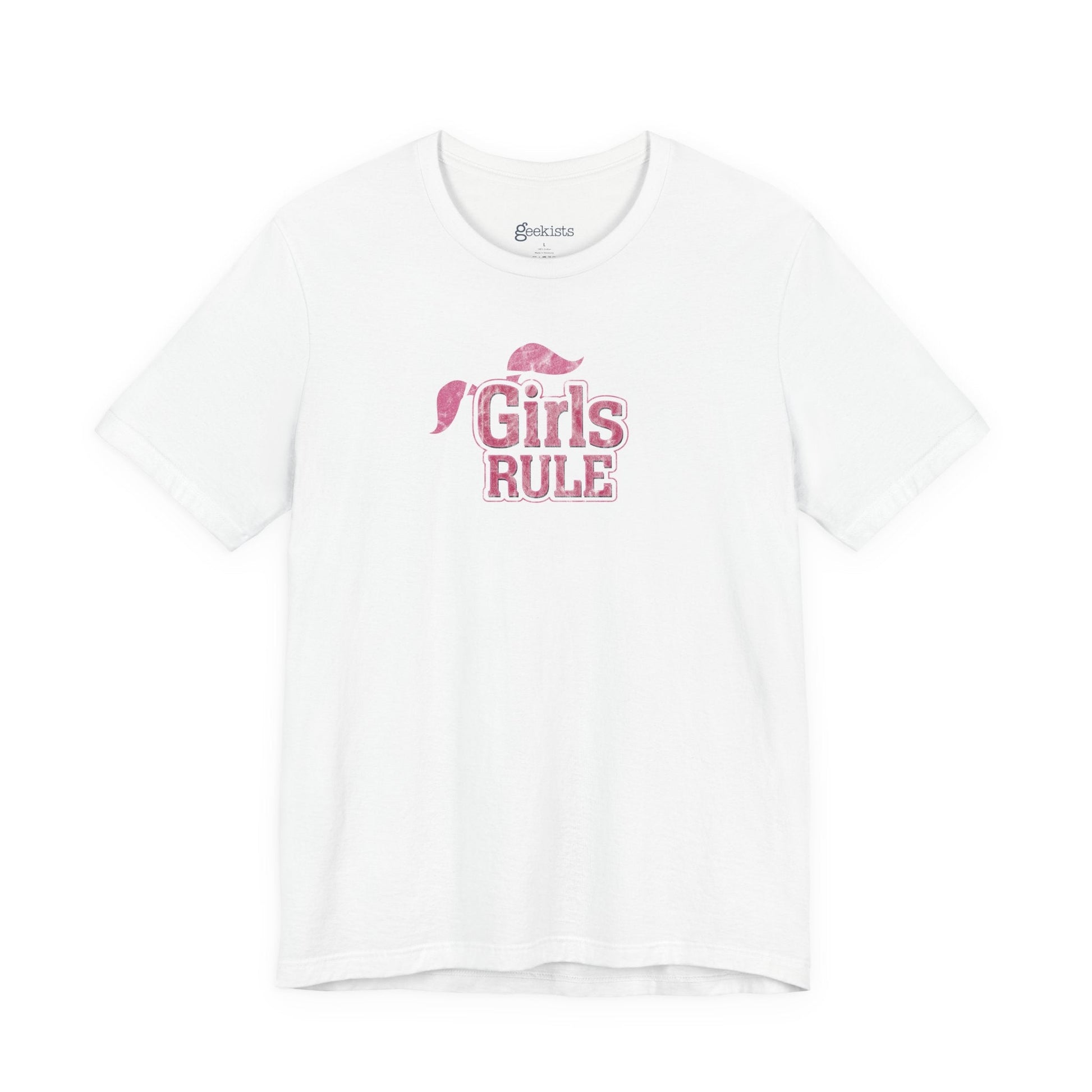 T-Shirt Girls Rule — Short Sleeve Jersey Tee — Unisex Lightweight Crewneck T-Shirt, Retro Distressed, for Couples (Funny Girls Rule, Boys Drool)