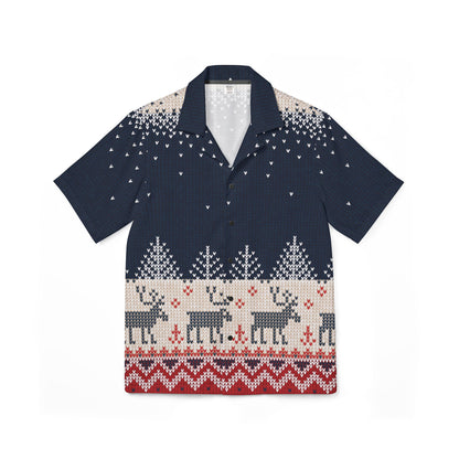 Ugly Reindeer Sweater Men’s Hawaiian Camp Shirt | Festive Knit-Look Button-Up | Funny Holiday Fashion