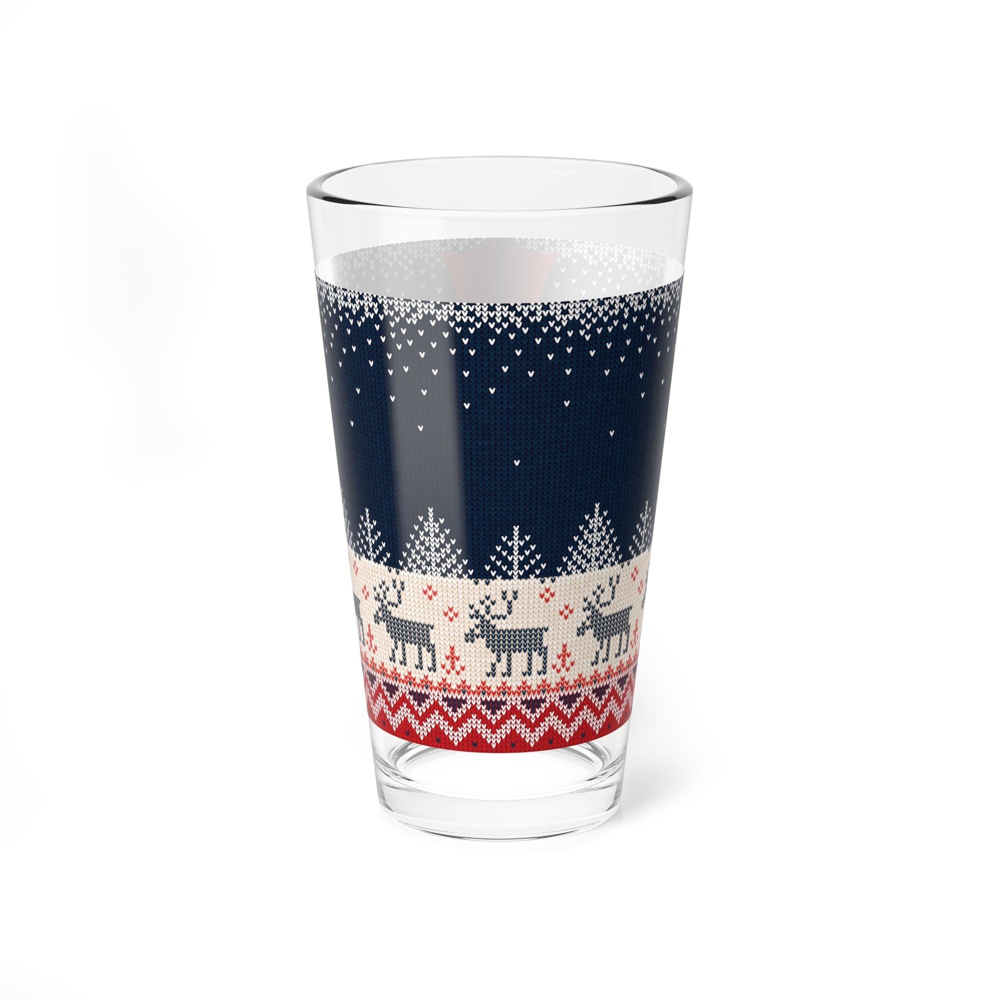 16oz Mug Ugly Reindeer Sweater Pint Glass | Knit-Effect Holiday Drinkware | Secular Christmas Party Glass