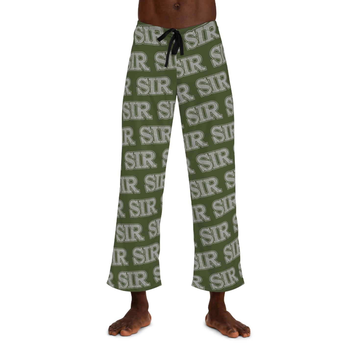 2XL-White-stitching All Over Prints Sir Alpha Guy Military Nerd Men's Pajama Bottoms | Distressed Army Green Pattern | Bold Sleepwear for Alpha Personalities