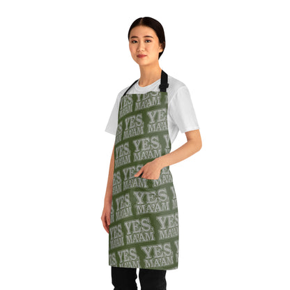 All Over Prints Yes Ma’am Alpha Female Military Nerd Apron | Army Green Distressed Pattern | Empowering Kitchen Gear for Alpha Women