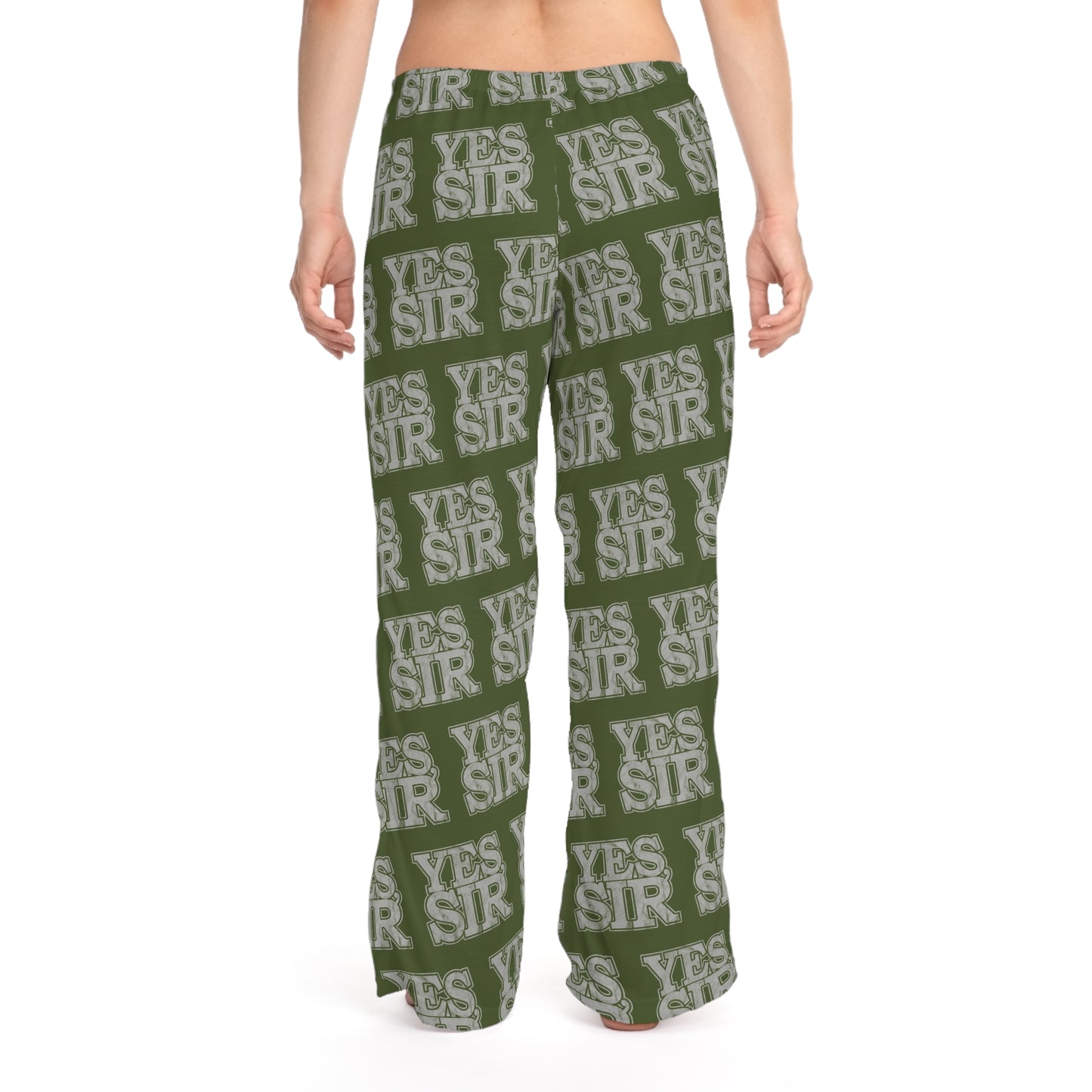 All Over Prints Yes Sir! Alpha Guy Military Nerd Women's Pajama Bottoms | Army Green Distressed Pattern | Bold Sleepwear for Commanding Comfort