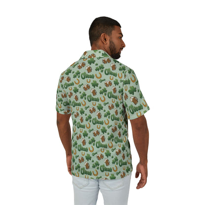 Find the Nerdy Leprechaun Hawaiian Shirt | Interactive St. Patrick’s Day Button-Up | Shamrocks & Frothy Beer Print