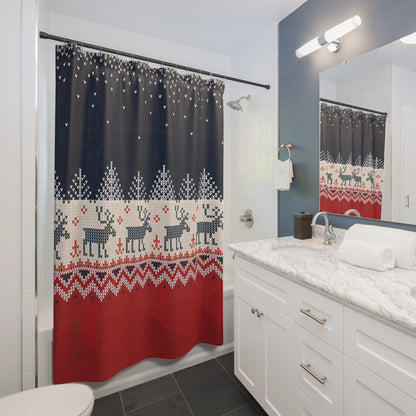 Ugly Reindeer Sweater Shower Curtain | Festive Bathroom Decor | Funny Holiday Design