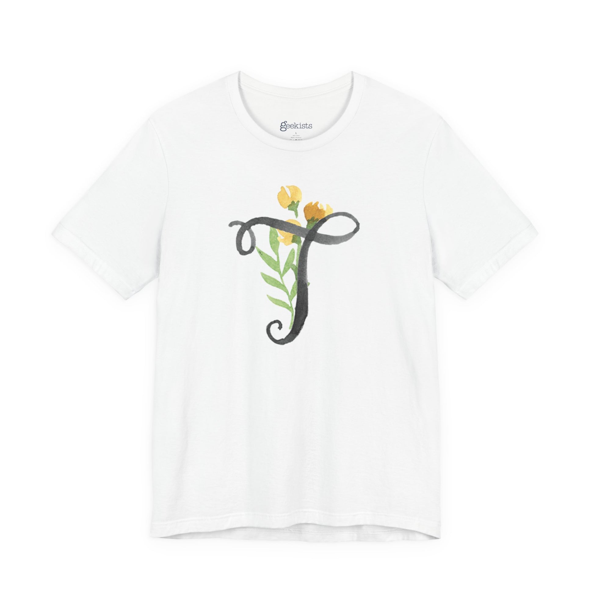 Clothing Stuff > Shirts & Tops > Unisex Jersey Tee Watercolor Flower Letter T T-Shirt – Garden Nerd Tee for Plant Moms