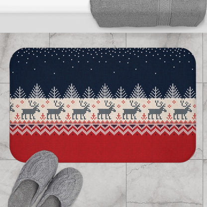 Home Decor Ugly Reindeer Sweater Bath Mat | Knit-Effect Holiday Decor | Secular Christmas Bathroom Decor