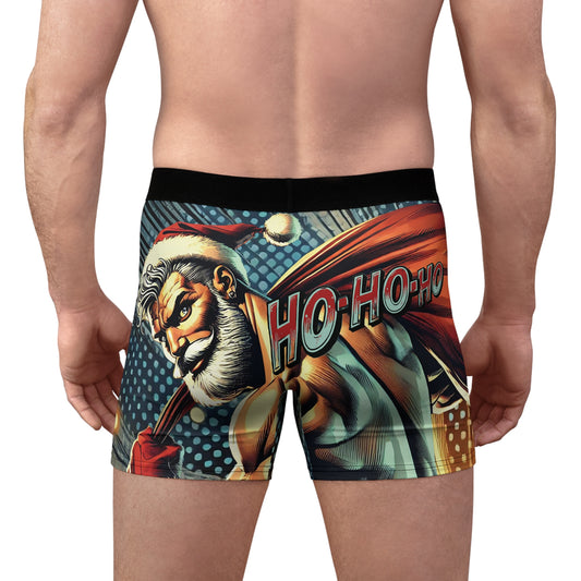 3XL-Black-stitching All Over Prints Ho Ho Ho Naughty Santa Boxer Briefs | Comic Book Christmas Underwear for Him | Perfect Dirty Santa Gift for Sexy Nerds