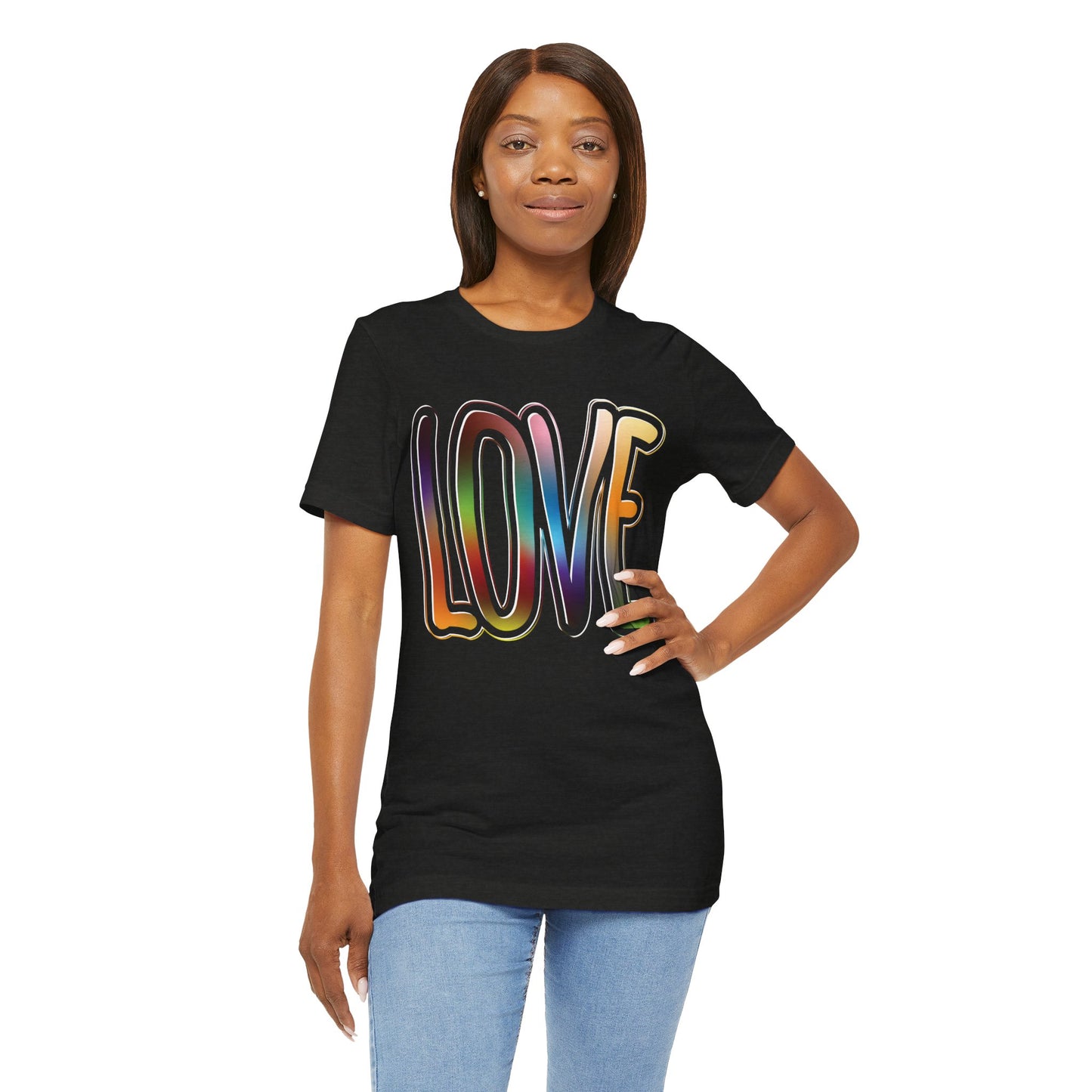 T-Shirt Big Love, Love Big | Bold Rainbow Typography Unisex Lightweight Jersey T-Shirt for Valentine’s, Pride, and Weddings