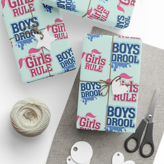 Girls Rule, Boys Drool Wrapping Paper Roll - Retro Polkadot Pattern