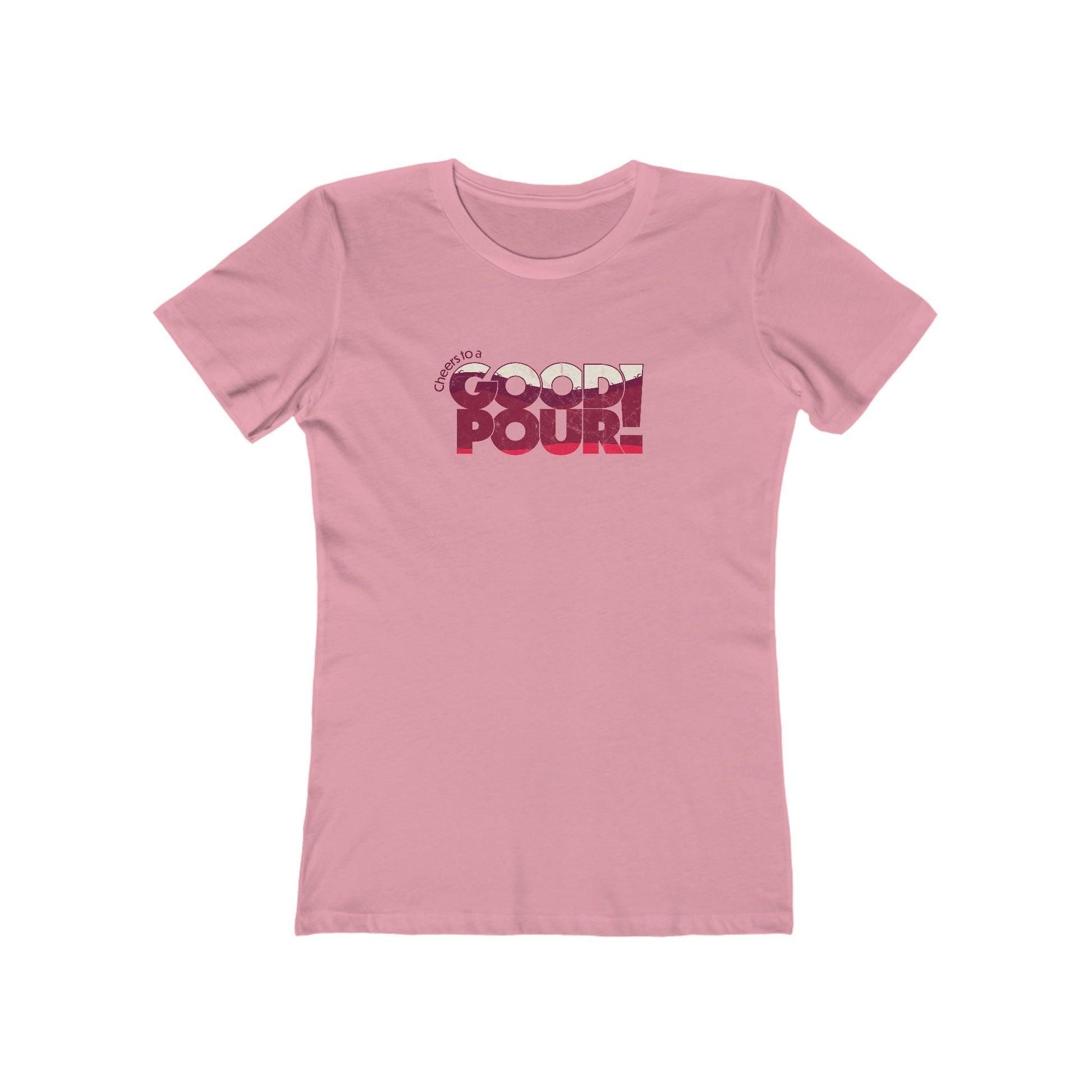 Solid-Light-Pink-2XL T-Shirt Cheers to a Good Pour | Distressed Retro T-Shirt for National Red Wine Day | Women’s Slim Fit Tee