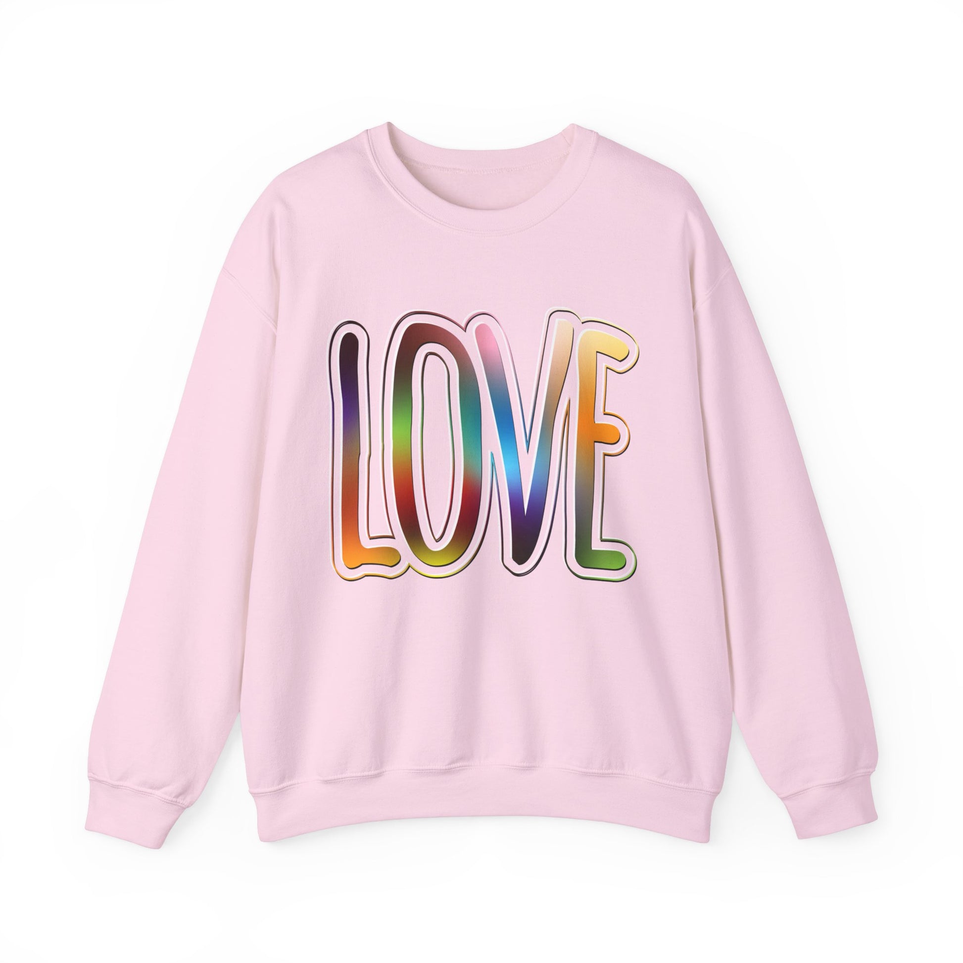 Sweatshirt Big Love, Love Big | Bold Rainbow Typography Unisex Heavy Blend Crewneck Sweatshirt for Pride, Valentine’s, and More