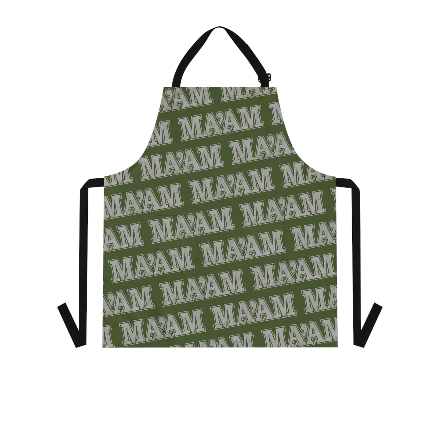 All Over Prints Ma'am Alpha Female Military Nerd Apron | Army Green Distressed Pattern | Commanding Kitchen Gear for Alpha Personalities