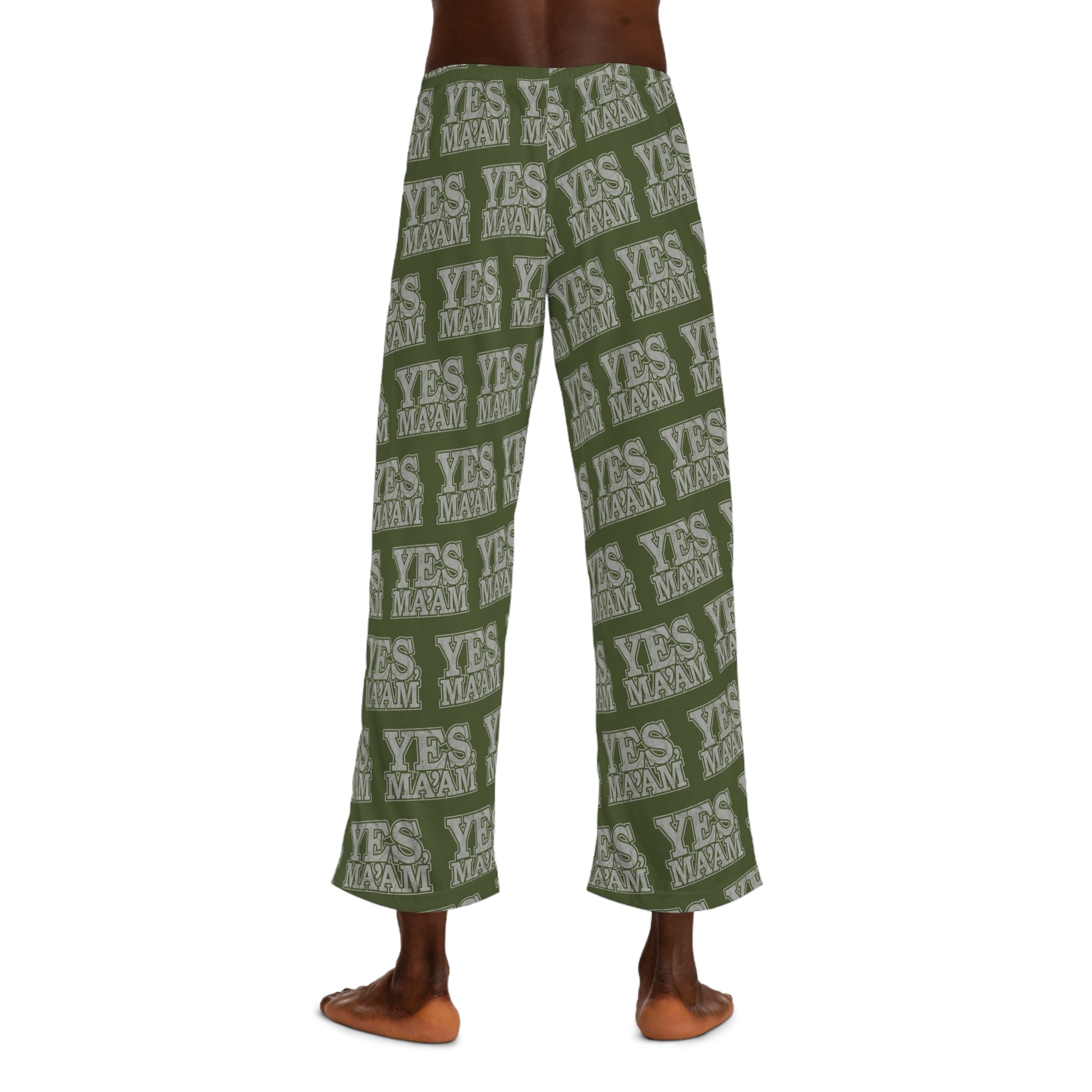 All Over Prints Yes Ma’am! Alpha Female Military Nerd Men's Pajama Bottoms | Army Green Distressed Pattern | Bold Sleepwear for Commanding Comfort