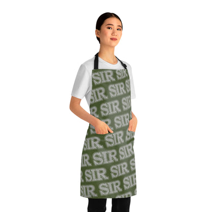 All Over Prints Sir Alpha Guy Military Nerd Apron | Army Green Distressed Pattern | Commanding Kitchen Gear for Alpha Personalities