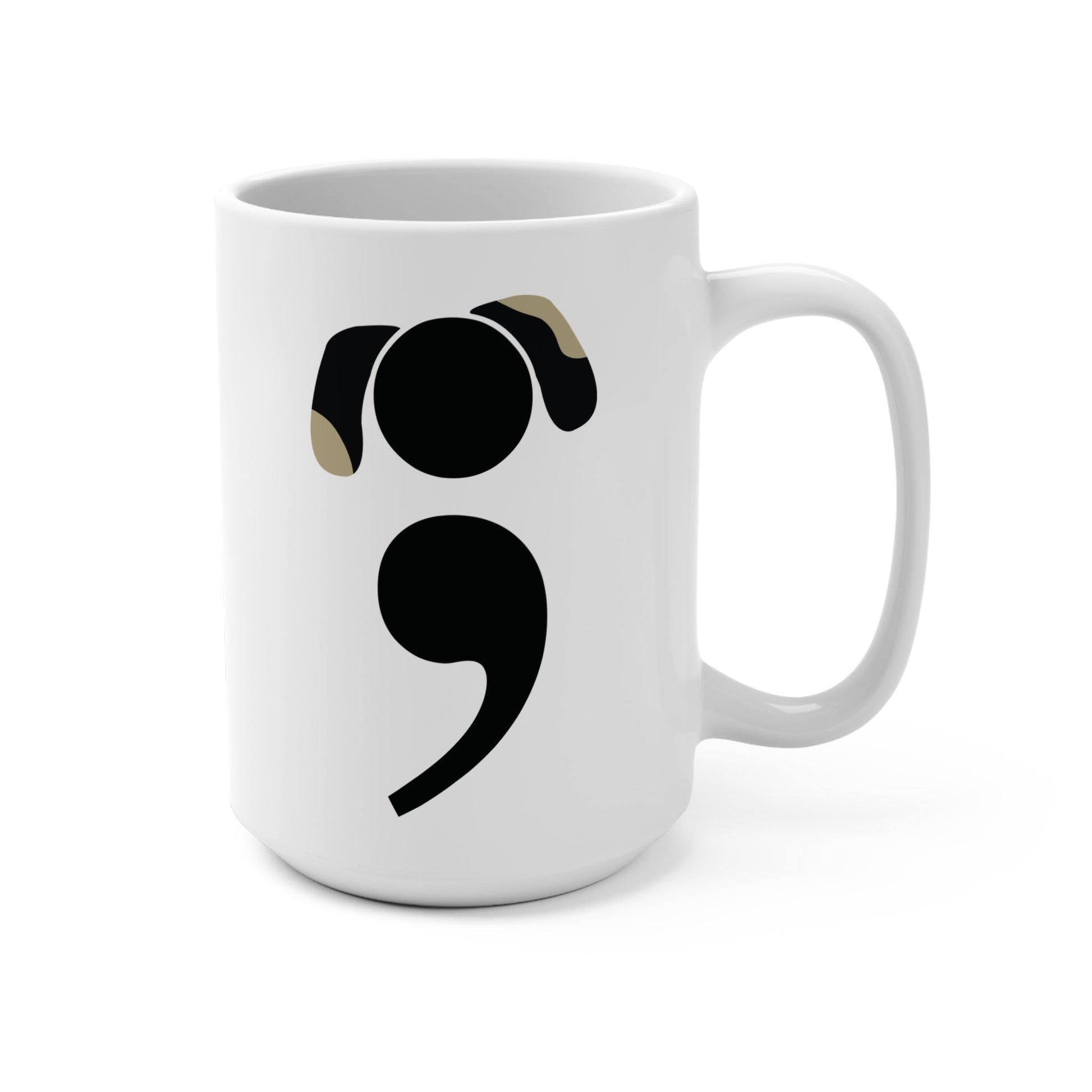 Funny cat lover mug with semicolon design and grammar humor | scene 2 up