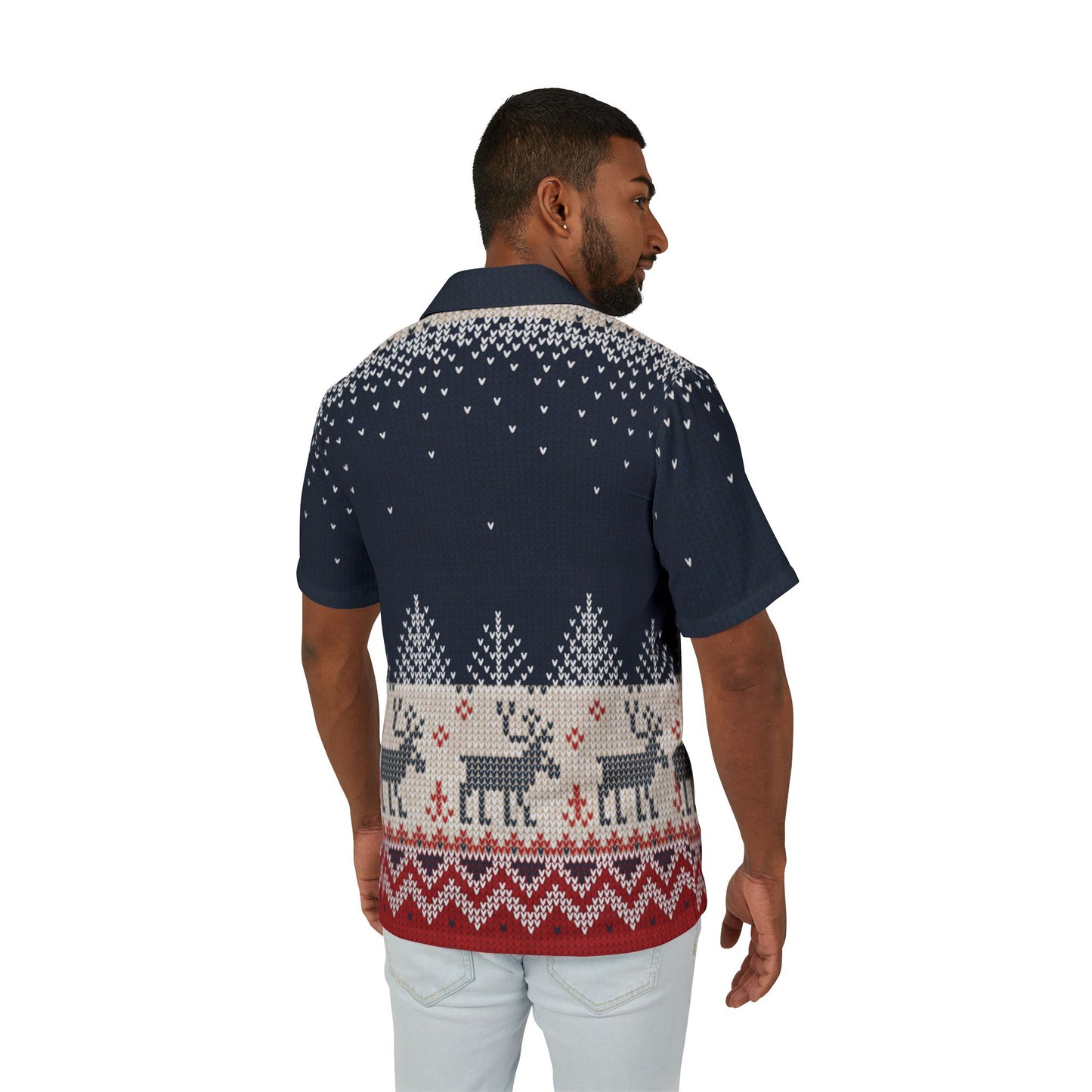 Ugly Reindeer Sweater Men’s Hawaiian Camp Shirt | Festive Knit-Look Button-Up | Funny Holiday Fashion