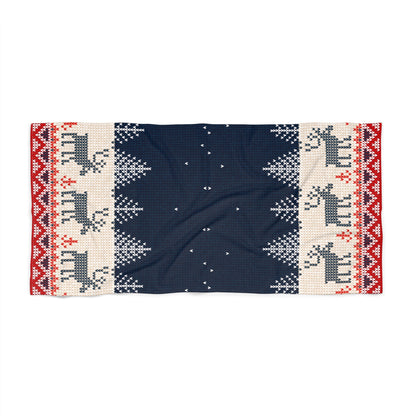 30-60 Home Decor Ugly Reindeer Sweater Beach Towel – Christmas in July Poolside Humor | Made in USA