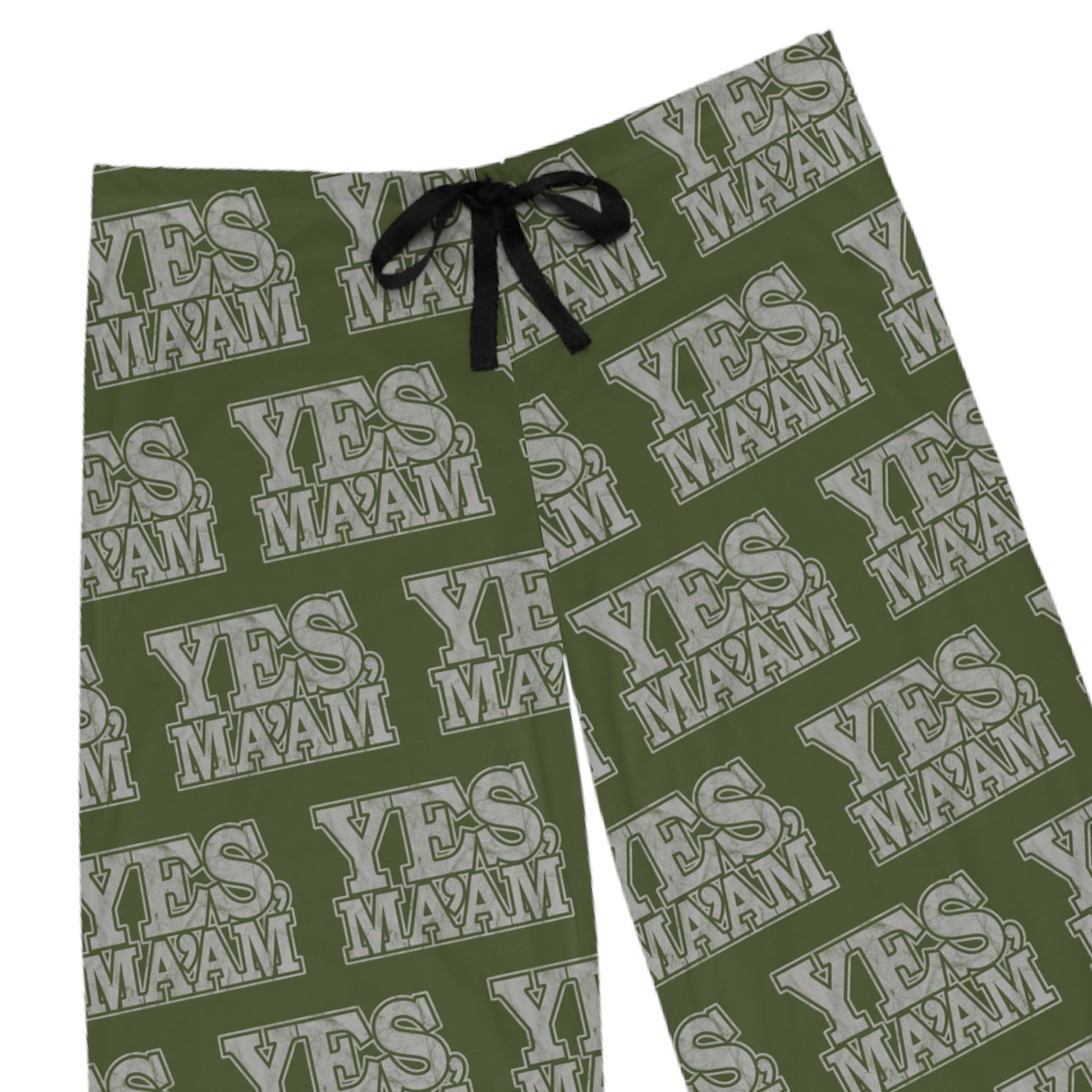 All Over Prints Yes Ma’am! Alpha Female Military Nerd Men's Pajama Bottoms | Army Green Distressed Pattern | Bold Sleepwear for Commanding Comfort