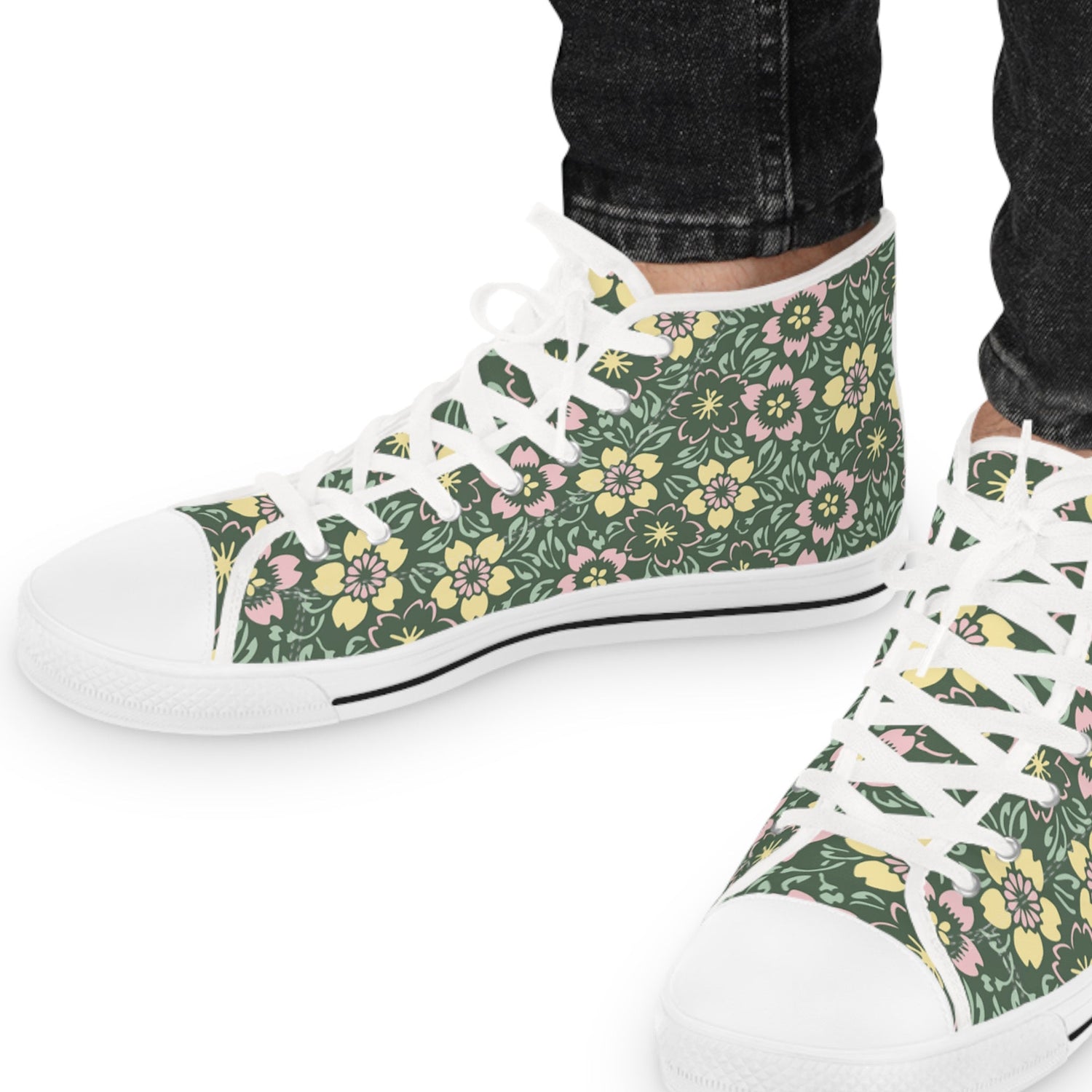 Shoes Retro Floral Men’s High-Top Sneakers | Geometric Floral Canvas Shoes for Retro Nerds