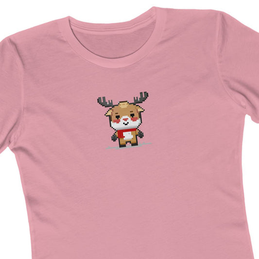 T-Shirt 8-Bit Reindeer Women's T-Shirt | Slim Fit Shirt | Graphic Tee for Feminine Ladies