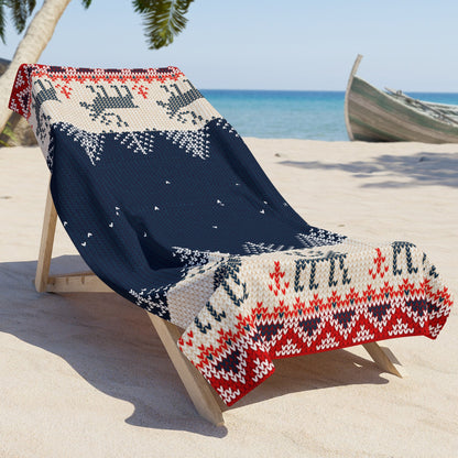 Home Decor Ugly Reindeer Sweater Beach Towel – Christmas in July Poolside Humor | Made in USA
