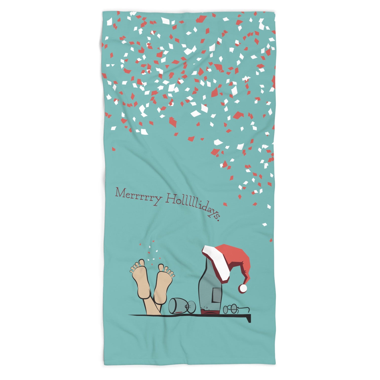 36-72 Home Stuff > Outdoor Living > Plush Beach Towel Merry Holidays Drunk Santa Beach Towel | Funny Christmas in July Towel