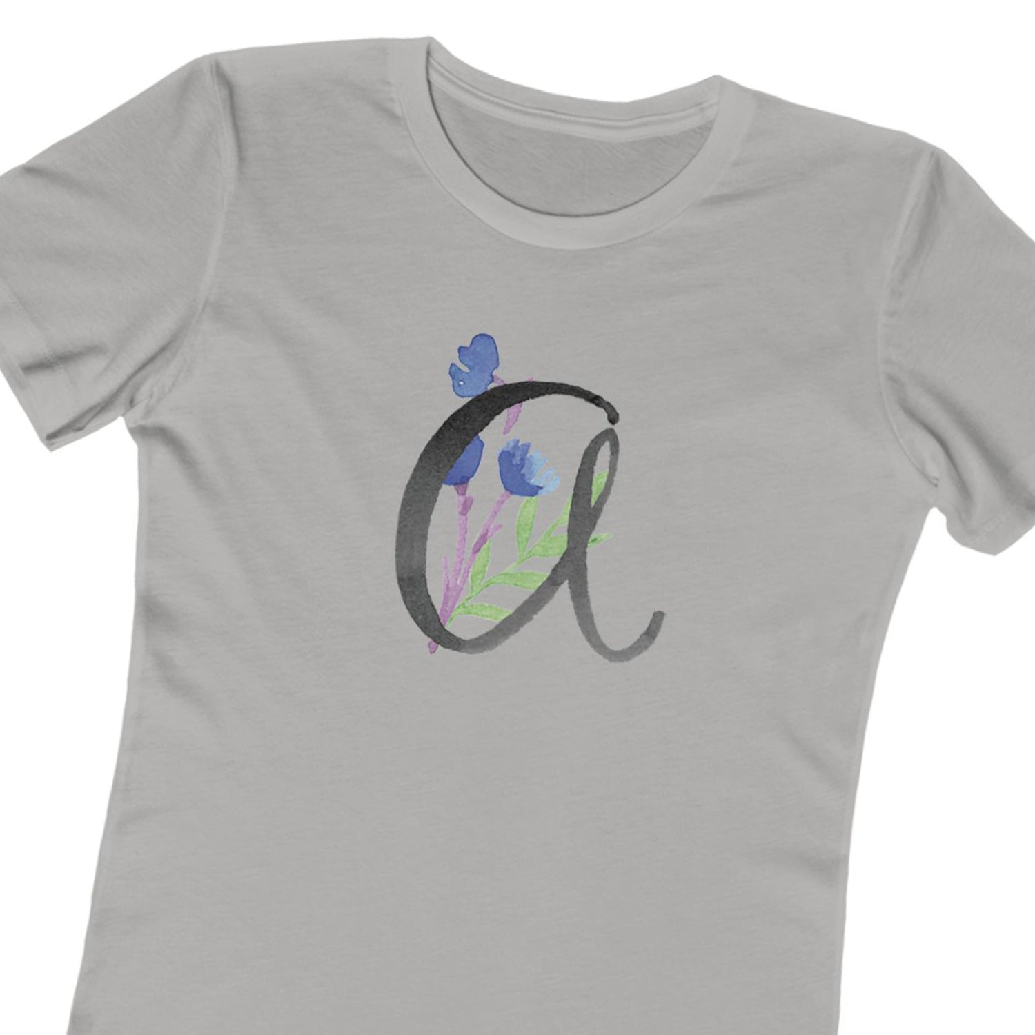 Clothing Stuff > Shirts & Tops > Women's Slim Fit Tee Watercolor Flower Letter A T-Shirt – Garden Nerd Tee for Plant Moms