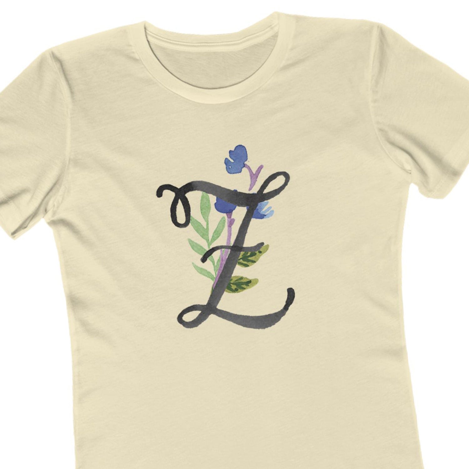 Clothing Stuff > Shirts & Tops > Women's Slim Fit Tee Watercolor Flower Letter Z T-Shirt – Garden Nerd Tee for Plant Moms