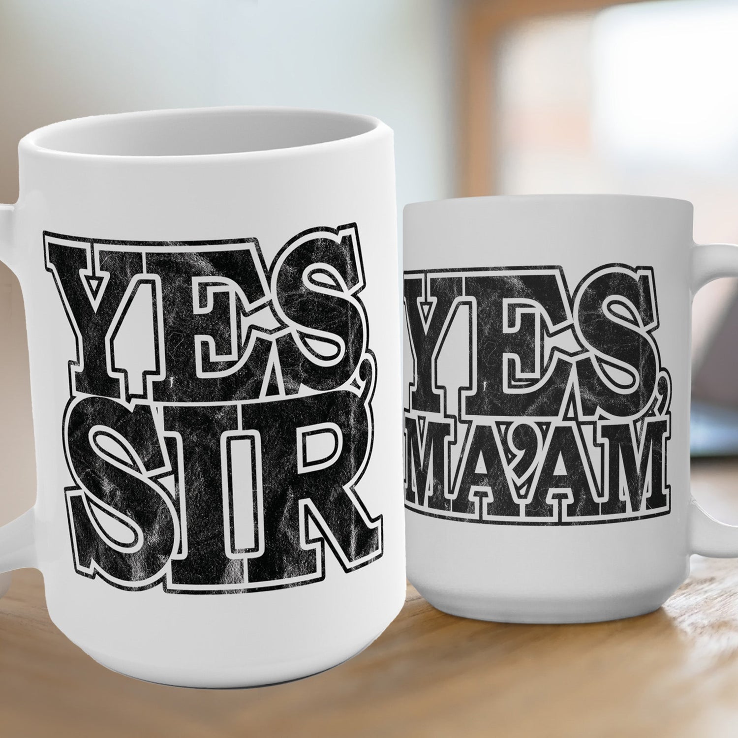 Yes Ma’am Yes Sir 15oz Coffee Mug with Distressed Typography